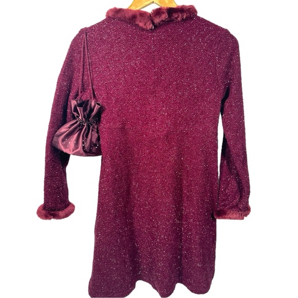 American Girl Holiday Dress & Purse Burgundy Sparkle Fur Trim Midi Big Girl 16 - Picture 5 of 11